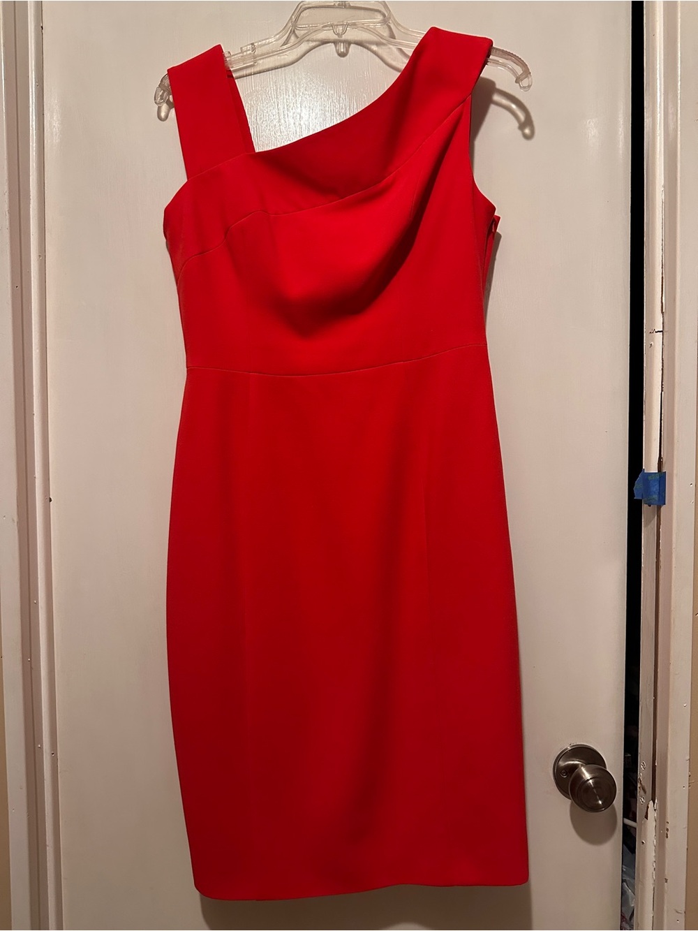 Black Halo Red Asymmetric Neck Sheath Dress